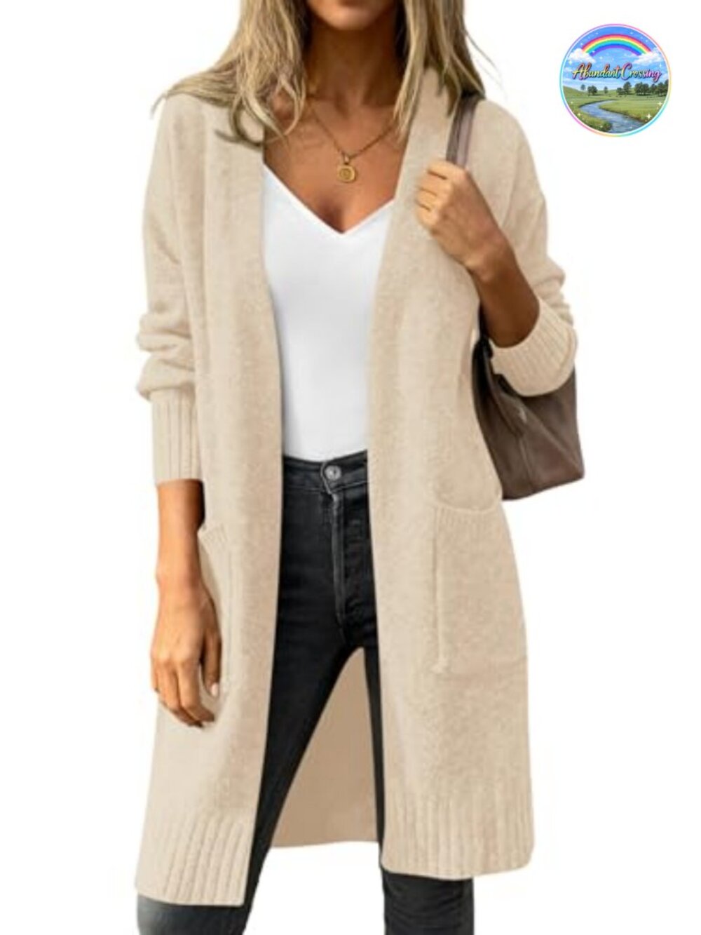 Women's Oversized Open Front Long Knit Cardigan Viscose Blend Pockets